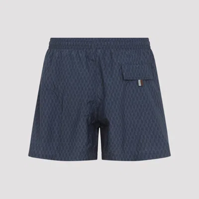 Canali Patterned Drawstring Swim Shorts In Blue