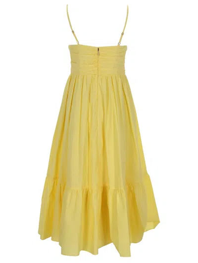 Michael Kors Ruched Bodice Dress Tiered Skirt Straps In Yellow