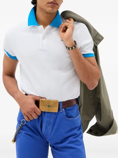 Versace 刺绣棉珠地布polo衫 In White