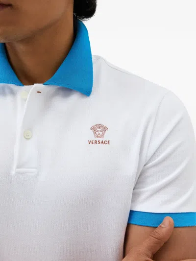 Versace 刺绣棉珠地布polo衫 In White