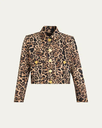 L'agence Nyx Cropped Jacket In Brown Multi Patch Leopard