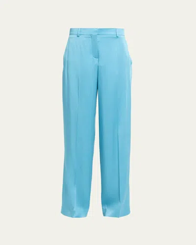 Stella Mccartney Satin Dropped Waist Straight Wide Leg Pants In Blue