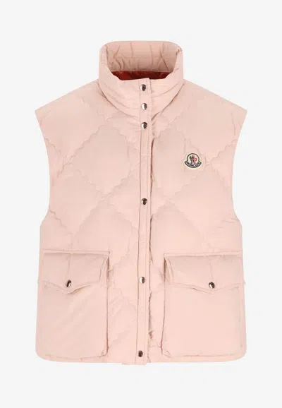 Moncler Biois High Collar Quilted Vest Pockets In Pink