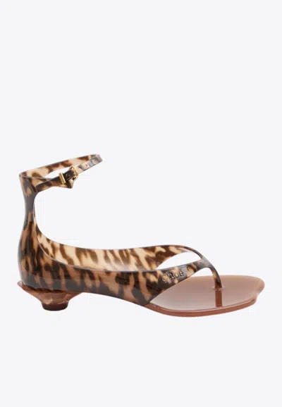 Chloé Jelly Flip-flop Sandals Tropical Print Shell Heel In Brown