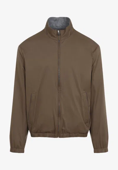 Canali Reversible Technical Zip-up Jacket In Nude