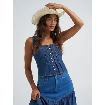 Wrangler Pleated Denim Corset Tank In Blue