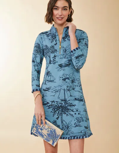 Spartina 449 Nora Half-zip Fringe Dress Clara Seascape Bluestone