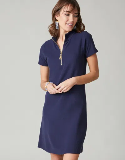 Spartina 449 Serena Short Sleeve Half-zip Pique Dress Navy In Blue