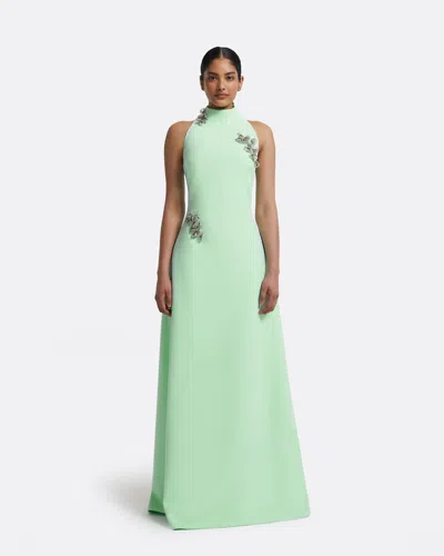 Safiyaa London Priscilla Long Dress In Brook Green With Silver