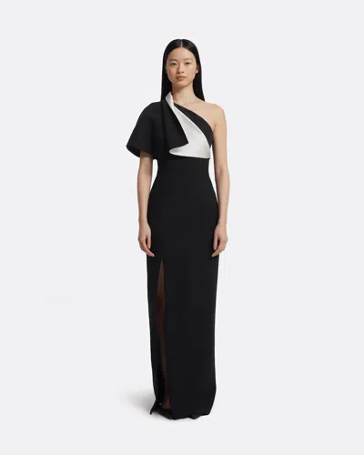 Safiyaa London Yume Long Dress In Ivory On Black