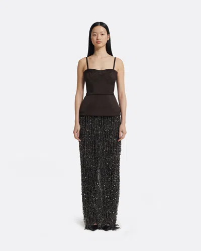 Safiyaa London Saori Long Dress In Peat Brown On Black