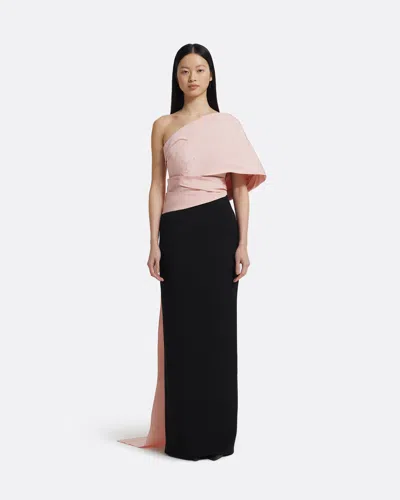 Safiyaa London Tokiyo Long Dress In Peony Blush On Black
