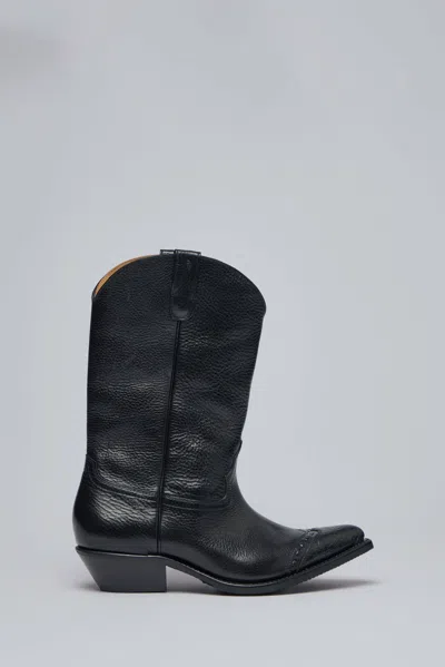 Our Legacy Leather Western Boots Pointed Toe Pull Tabs In Black