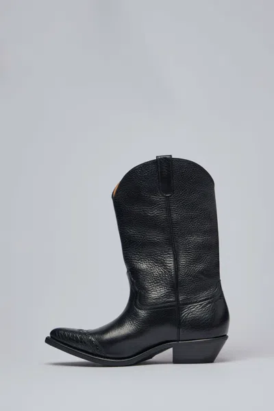 Our Legacy Leather Western Boots Pointed Toe Pull Tabs In Black