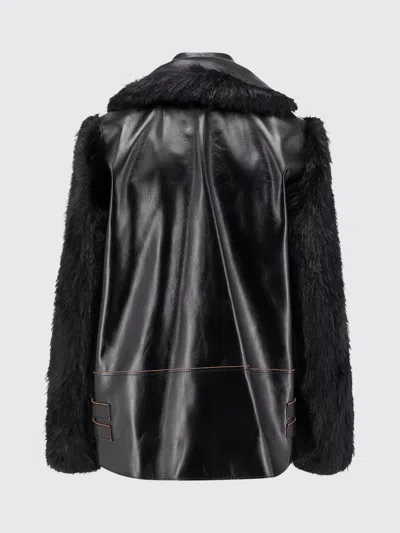 Sacai Leather Jacket With Adjustable Side Straps In Black