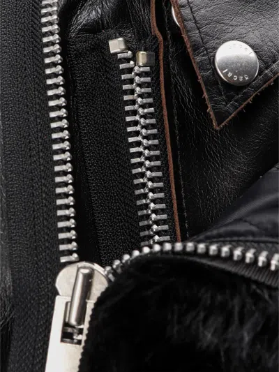 Sacai Leather Jacket With Adjustable Side Straps In Black