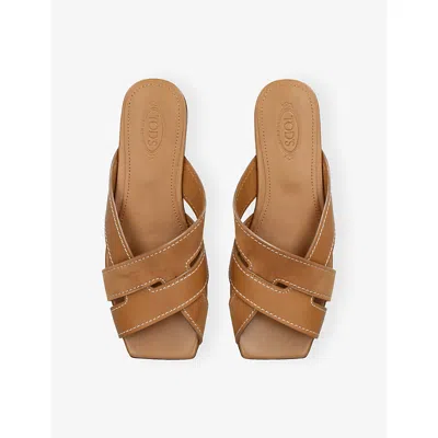 Tod's Sandals Heel Contrast Stitching Crisscross Straps In Animal Print