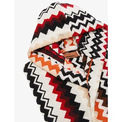 Missoni Red Multicolor Best Zigzag-pattern Cotton-terry Bathrobe In Multi