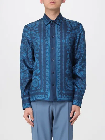Versace Informal Shirt Silk Twill Fabric Barocco 92 Print Shirts Blue In Blue