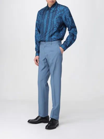 Versace Informal Shirt Silk Twill Fabric Barocco 92 Print Shirts Blue In Blue