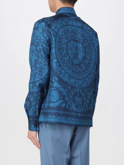 Versace Informal Shirt Silk Twill Fabric Barocco 92 Print Shirts Blue In Blue