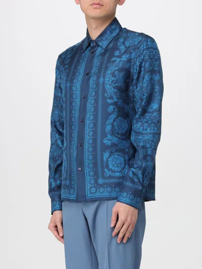 Versace Informal Shirt Silk Twill Fabric Barocco 92 Print Shirts Blue In Blue