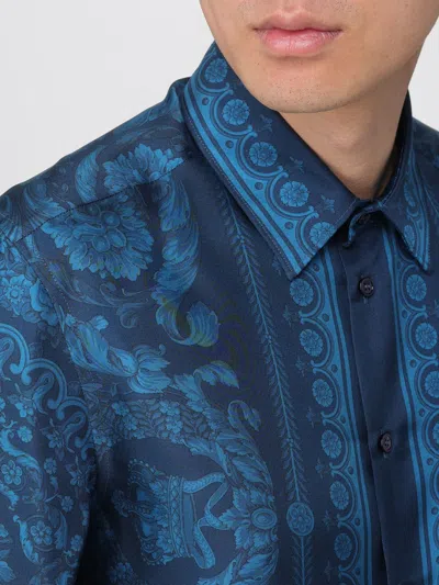 Versace Informal Shirt Silk Twill Fabric Barocco 92 Print Shirts Blue In Blue