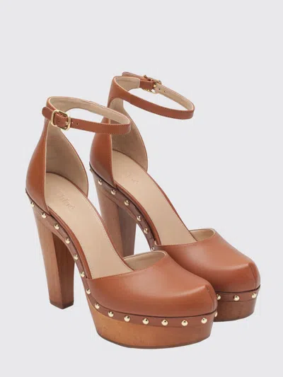 Chloé Lola Studded Leather Platform Sandals In Brown