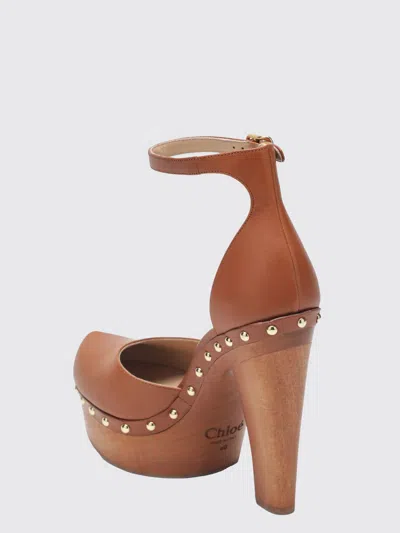 Chloé Lola Studded Leather Platform Sandals In Brown