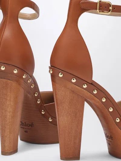 Chloé Lola Studded Leather Platform Sandals In Brown