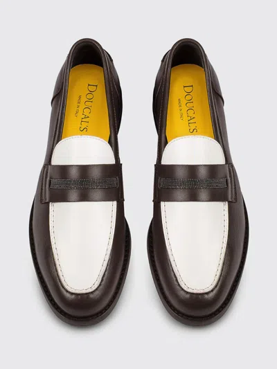 Doucal's Micro-studs Leather Loafers In Brown