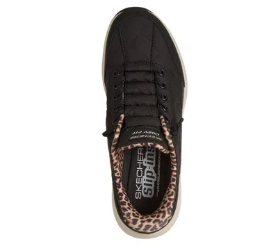 Skechers Wide Width Hands Free Slipins Contour Foam Cozy Fit Leopard Dream Sneaker In Black