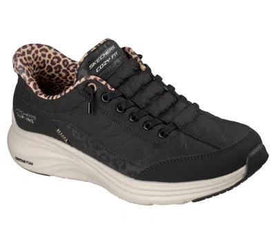 Skechers Wide Width Hands Free Slipins Contour Foam Cozy Fit Leopard Dream Sneaker In Black