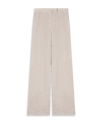 Emporio Armani Linen Trousers High Waist Wide Leg Textured In Neutral