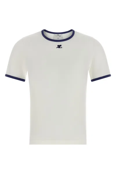 Courrèges Courreges Women Cotton T-shirt With Contrasting Profiles In White