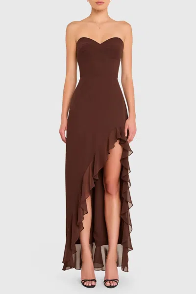 Amanda Uprichard Eden Soft V-neck Gown In Cocoa In Brown
