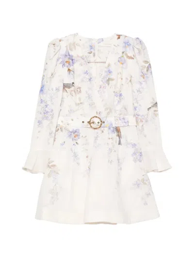 Zimmermann Kindred Spirit Luna Long Sleeve Linen Minidress In Multi