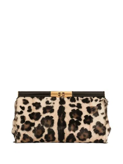 Dolce & Gabbana Marlene Leopard Print Goatskin Shoulder Bag In Multi