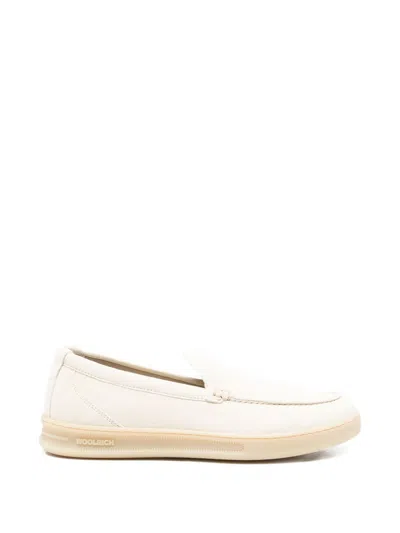 Woolrich Double U Leather Slip On Sneakers In White