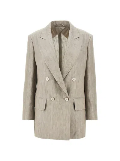 Max Mara Chic Mottled Linen Twill Blazer - Straight Fit With Peak-lapel Collar In Multi