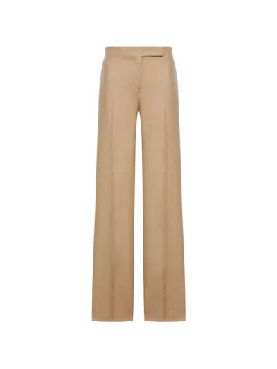 Max Mara Big Pleated Linen Wide-leg Pants In Brown