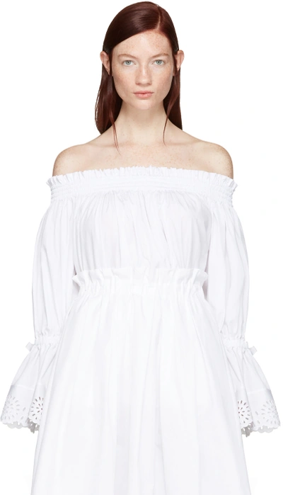 Alexander Mcqueen White Embroidered Off-the-shoulder Blouse