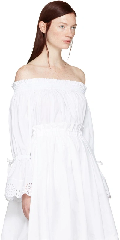 Shop Alexander Mcqueen White Embroidered Off-the-shoulder Blouse