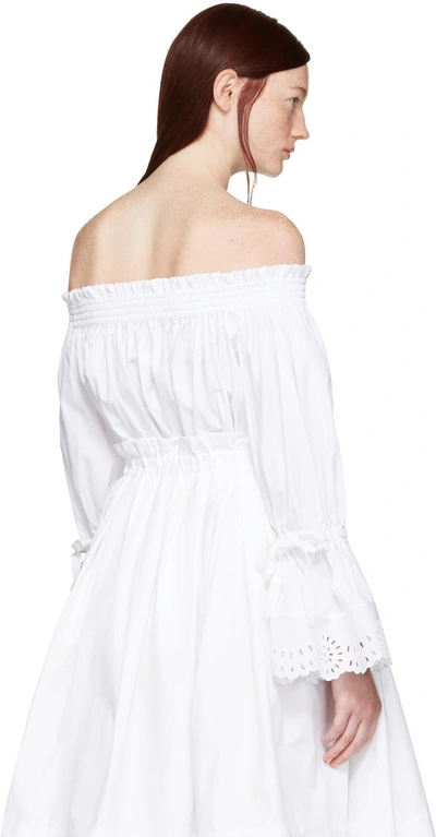 Shop Alexander Mcqueen White Embroidered Off-the-shoulder Blouse