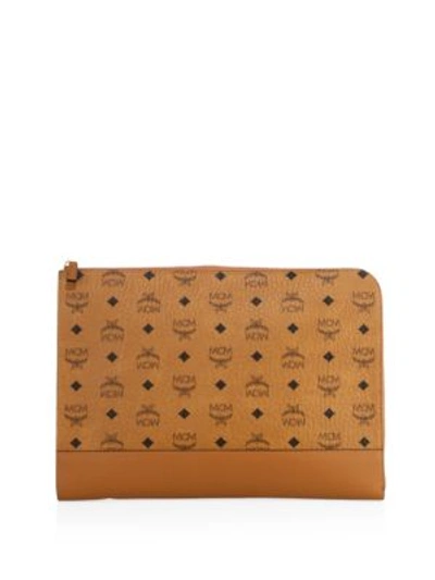 Mcm Signature Logo Document Case In Cognac