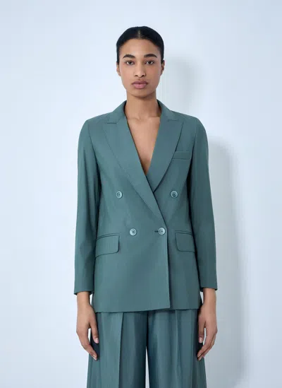 Max Mara Double-breasted Linen Blazer With Pointed Lapels In Green