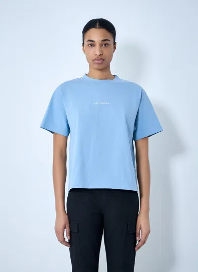 Balenciaga Logo Embroidered Cotton Jersey T-shirt In Blue