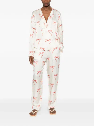 Forte Forte Bow Pattern Drawstring Trousers Slip Pockets In Neutral