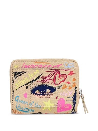 Marc Jacobs Scribble Leather Mini Compact-wallet In Neutral