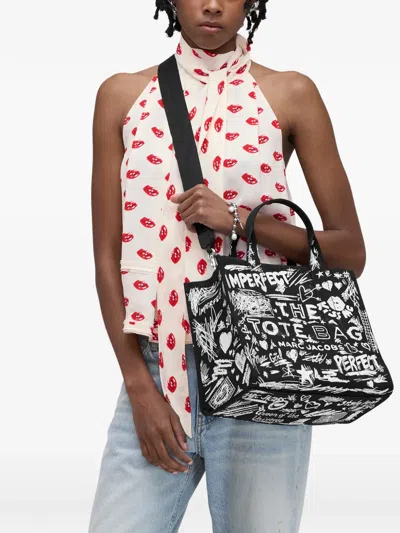 Marc Jacobs The Medium Punk Scribble Canvas Tote Bag In Black